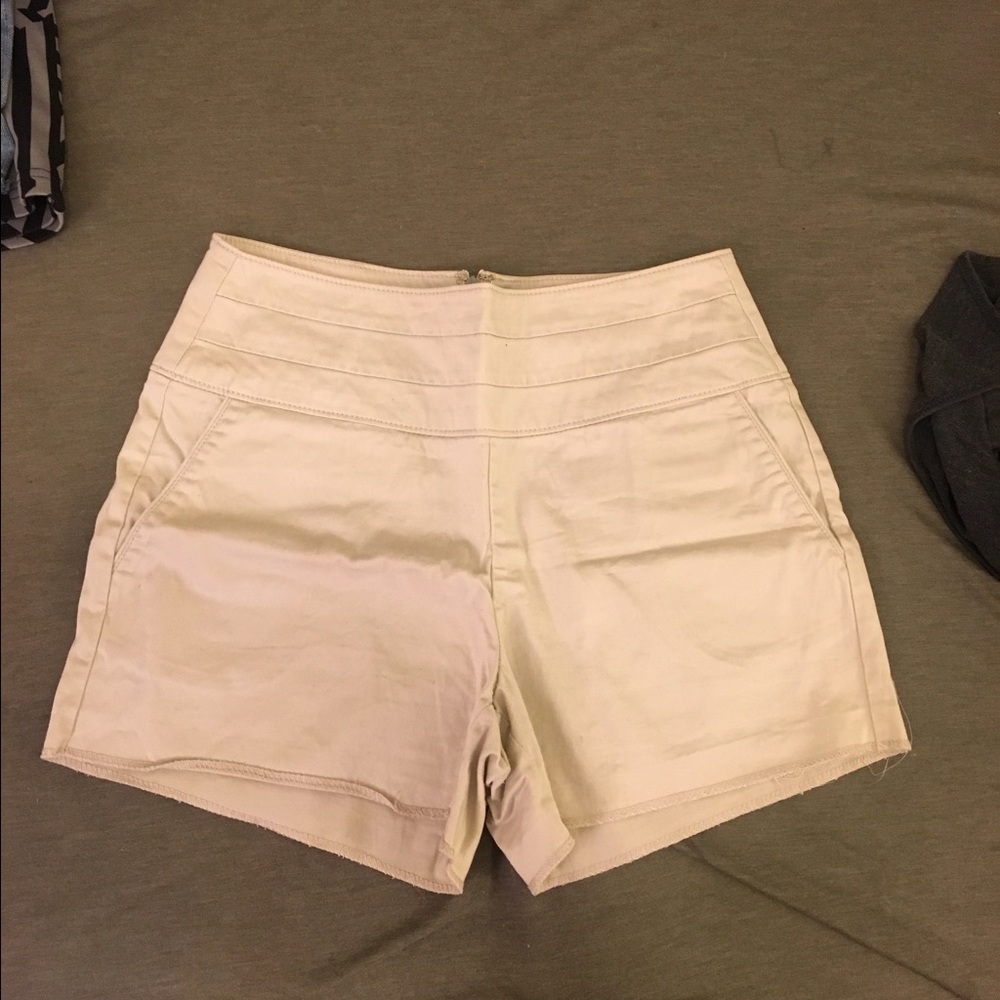 High-rise khaki shorts