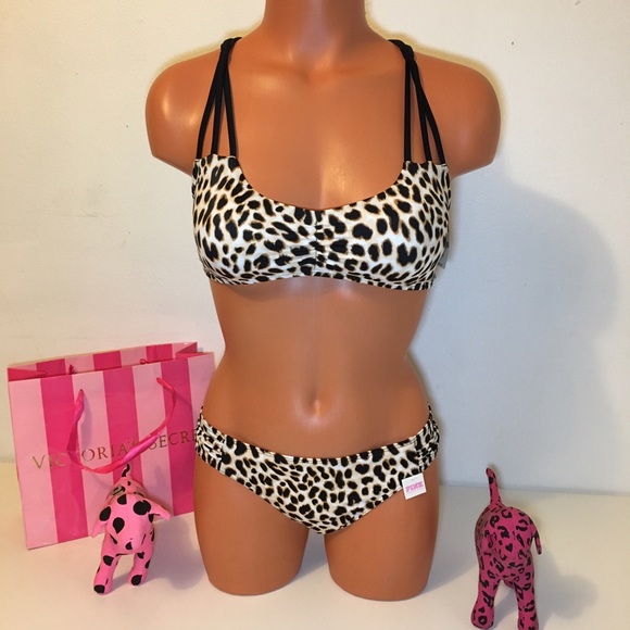NEW PINK VS STRAPPY SWIMSUIT ANIMAL PRINT - Picture 2 of 5