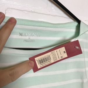 Merona Tops - Merona boatneck tee mint/white stripe M 3/4 sleeve Merona Tops - Merona boatneck tee mint/white stripe M 3/4 sleeve