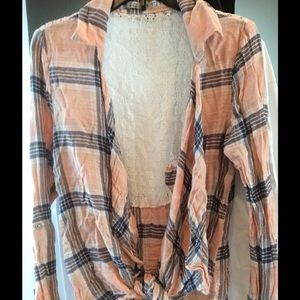 Plaid tie front shirt