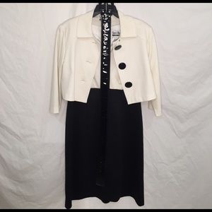 Matching Dress and suit jacket with black belt.