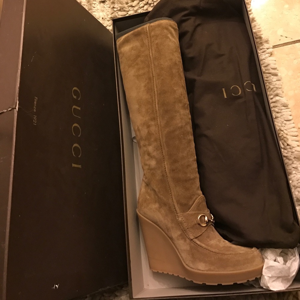 Brown Suede Gucci Wedge Boots