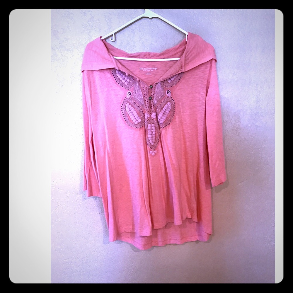 Peach hooded shirt