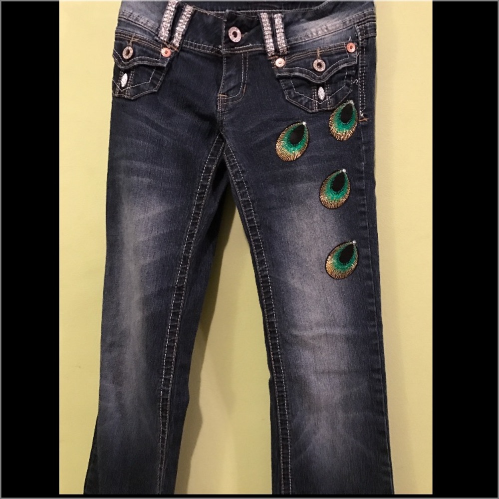 Angels Custom Peacock Bling Boot cut jeans