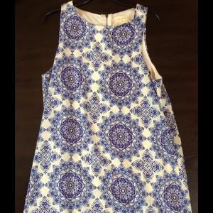 Lined white and blue print dress