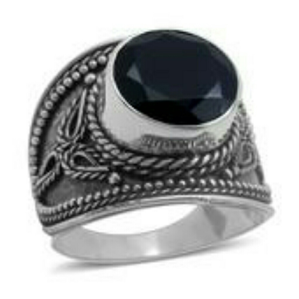 Thai Black Spinel Ring in Sterling Silver