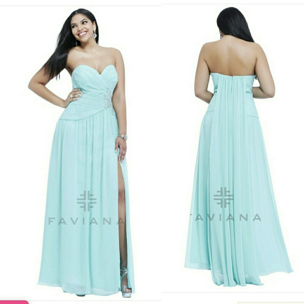 Faviana Mint Prom dress / pageant gown with slit