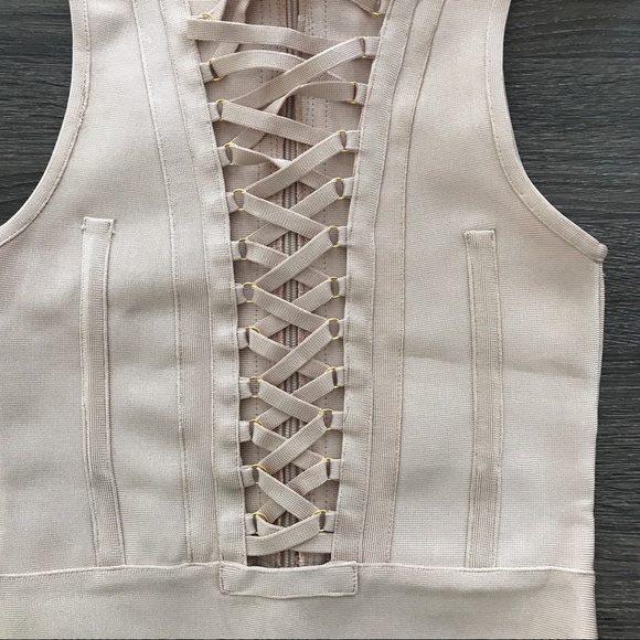 ▫️LUXE▫️NUDE PINK LACE UP BANDAGE BODYSUIT - Picture 4 of 6