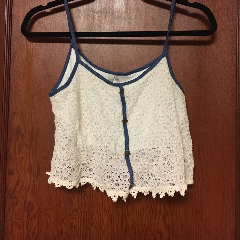 Cream lace crop top.