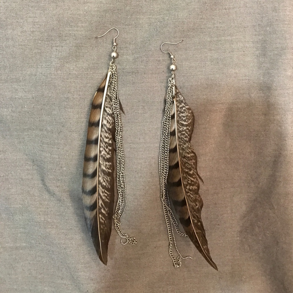 Long feathered earrings