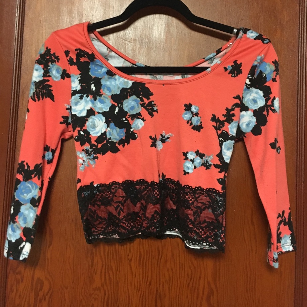 Coral blue and black with lace crop top