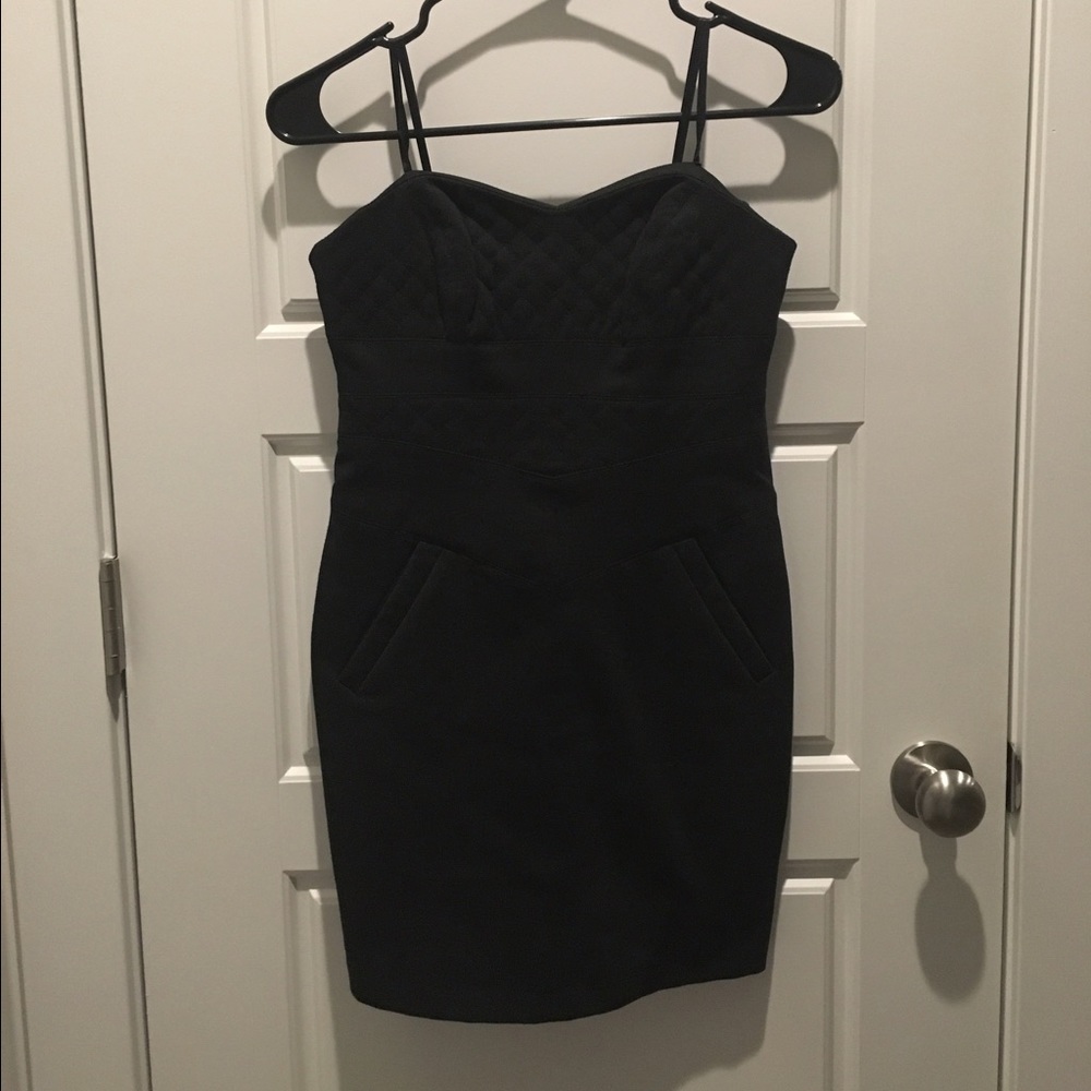 BCBGeneration Quilted Strapless Dress with Pockets LBD