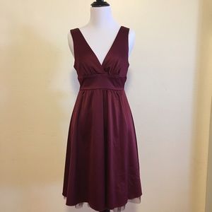 SALE! Burgundy satin low v-neck dress