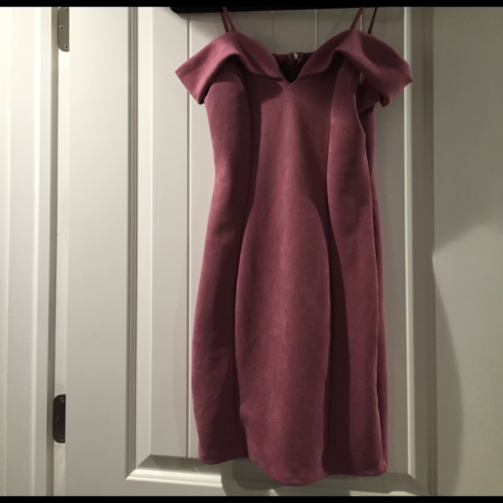 Mauve Faux suede dress/off the shoulder!