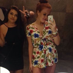 Floral front tie Hawaiian print romper