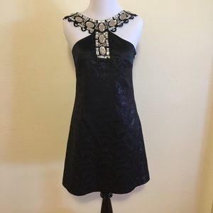 SALE! Crystal neckline black empire waist dress