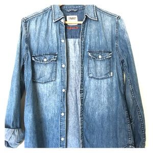 Boyfriend fit denim button-down shirt