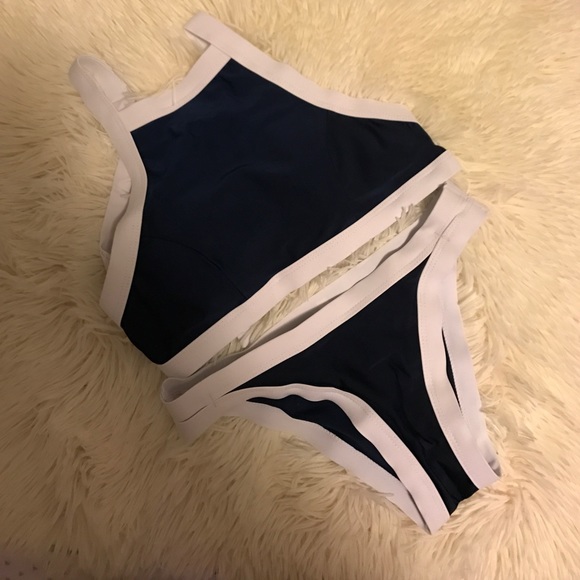 Navy White High Neck Bikini - Picture 2 of 2