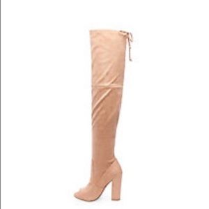 Thigh high open toe boot
