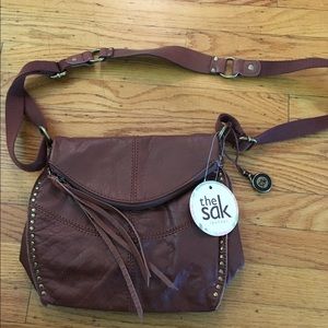 Brown leather gold over bag