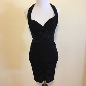 SALE! Black cocktail dress with sequined waist
