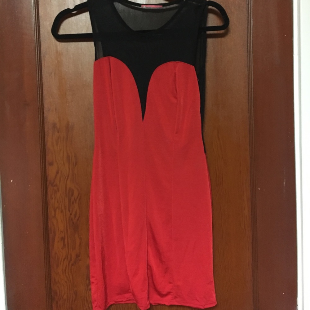 Black and red mesh dress