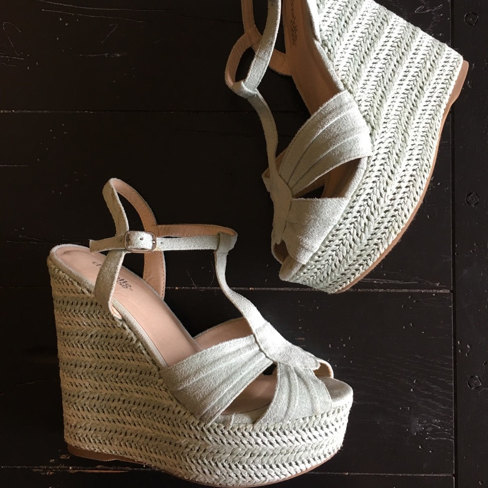 Light blue wedge sandals