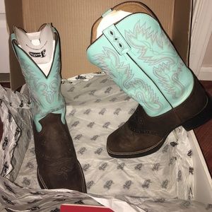 Justin Bay Apache Aqua Leather Western Boots