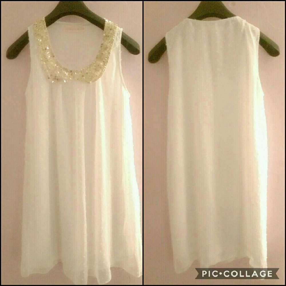 Sheer White Dress with Gold Sequinned Collar