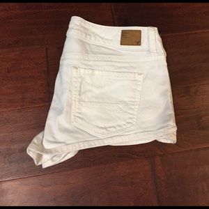 AE white denim shorts