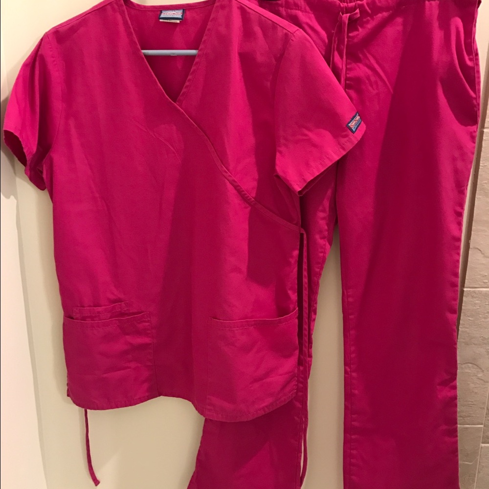 Cherokee Workwear scrub top and pants *Bright pink