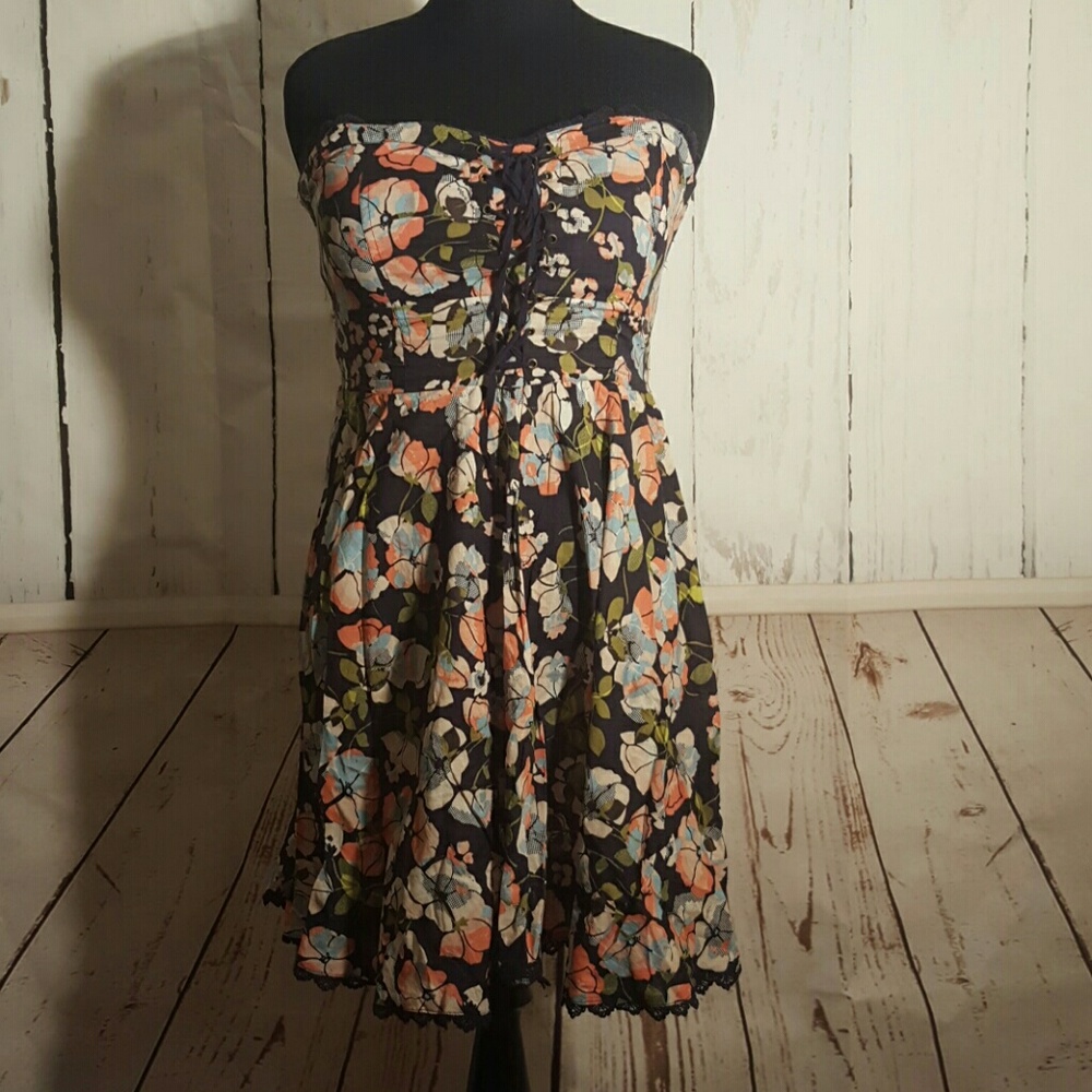 Strapless Dress with Faux Corset Front