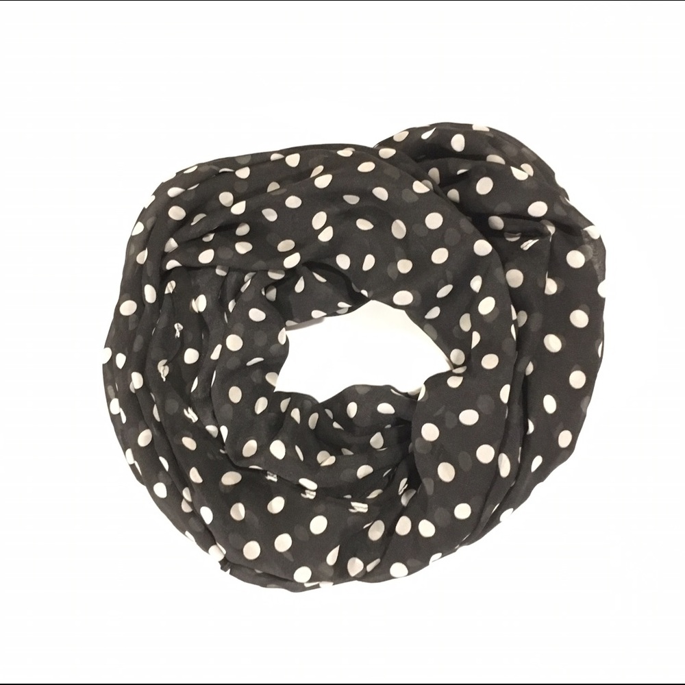 Infinity scarf, black with white polka dots