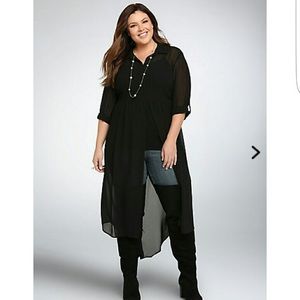 Torrid button down black chiffon maxi tunic kimono