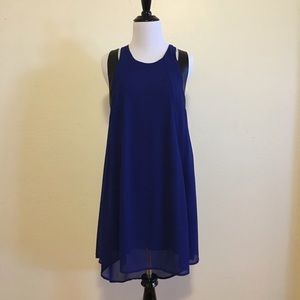 SALE! Navy blue shift dress with leather trim