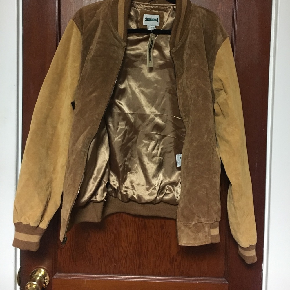 Men's brown genuine leather bomber jacket. BNWT