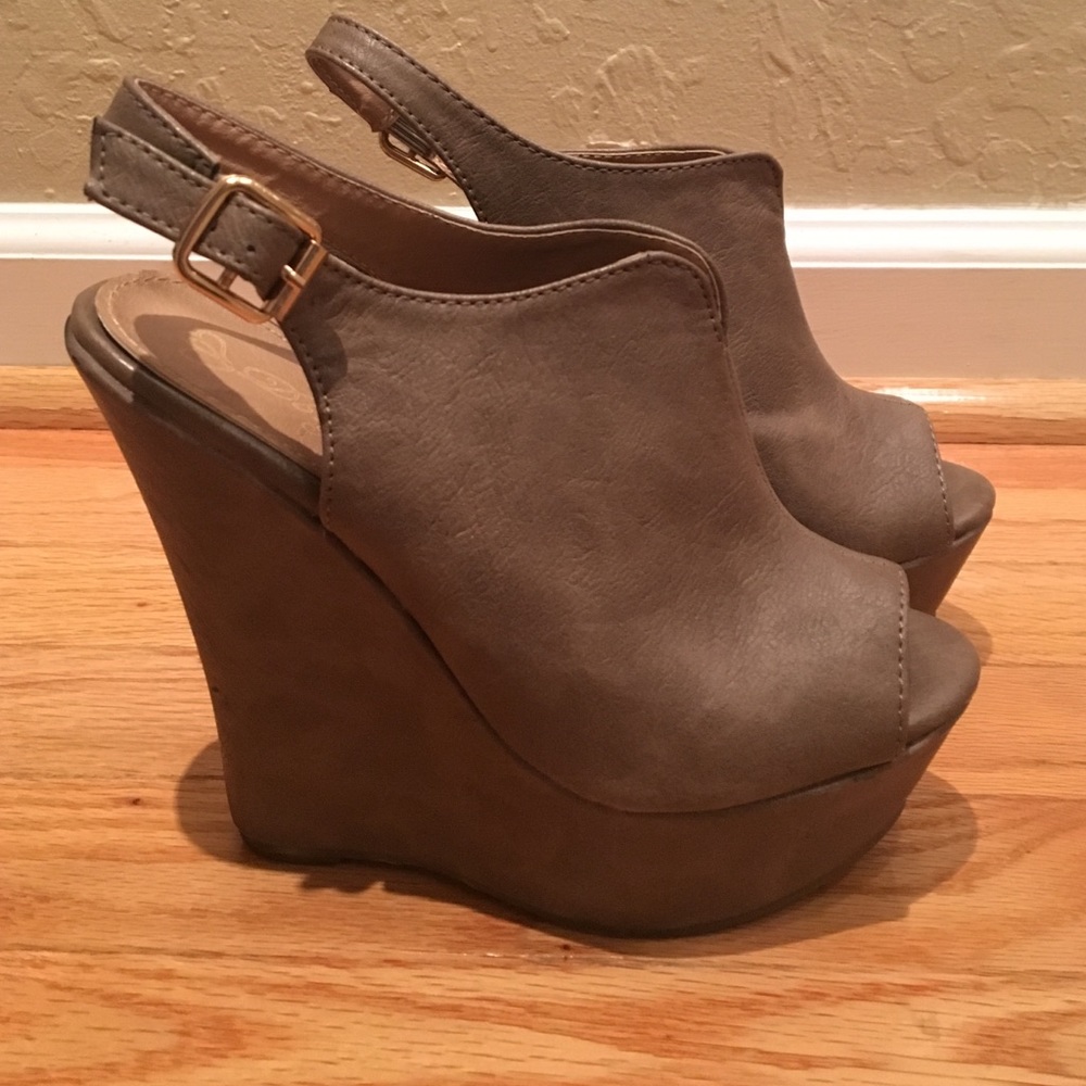 Beige platform wedges