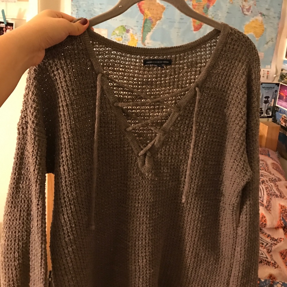 AE lace up sweater