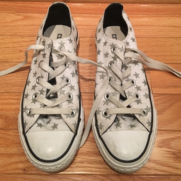 Converse Shoes - White silver stars. Converse all star low tops