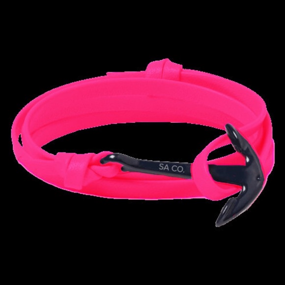 Salt Armour Pink Leather Black Anchor Bracelet - Picture 2 of 3