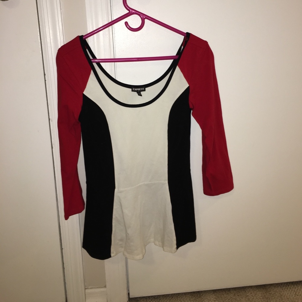Red, black and U-neck Express shirt