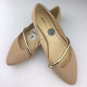 Doll house size 7 nude flats with gold strap