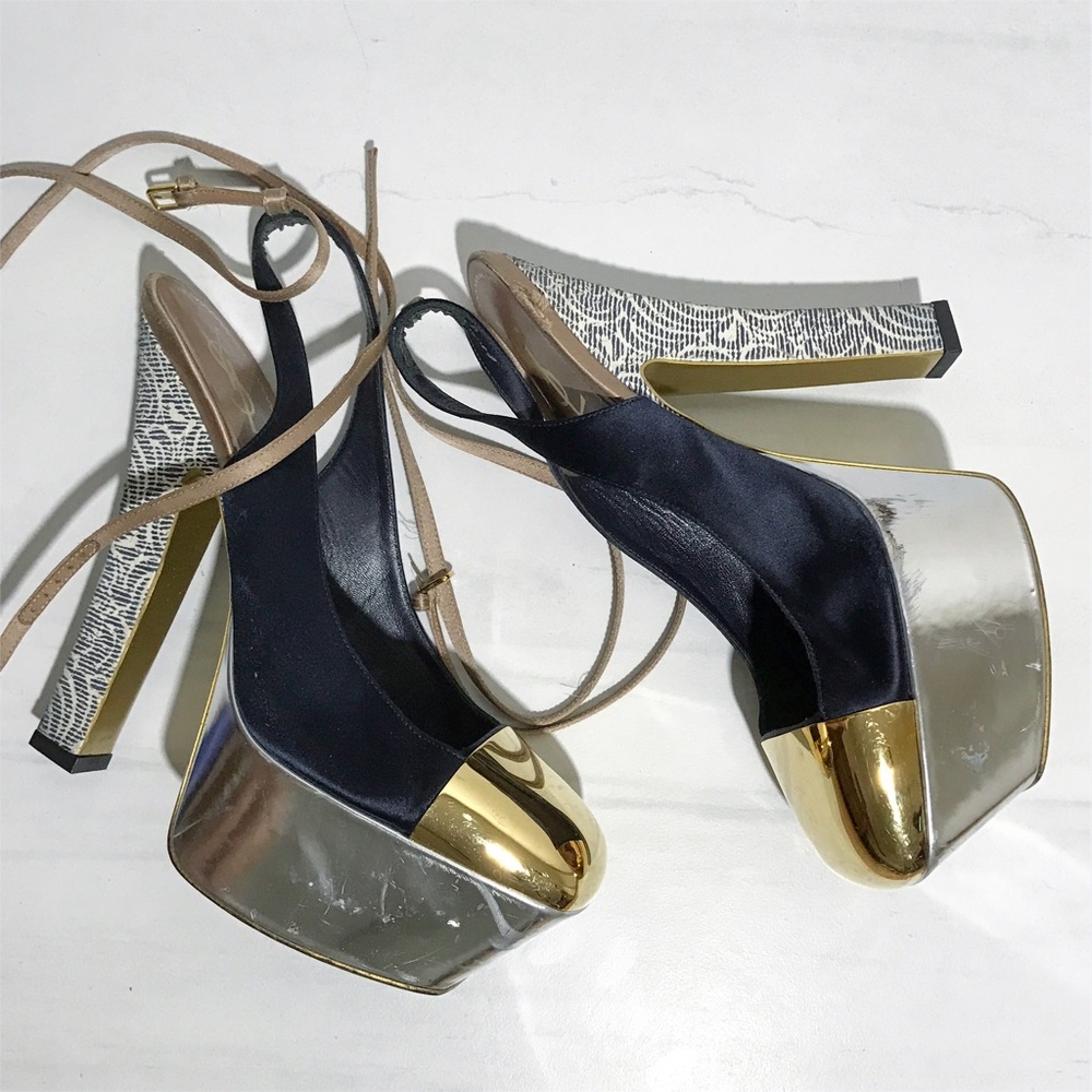 YSL metallic & gold chunky heels