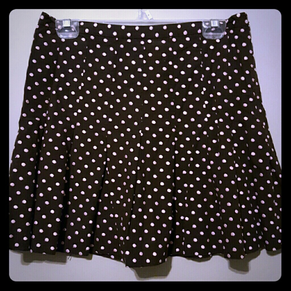 Brown and baby pink polka dot INC skirt