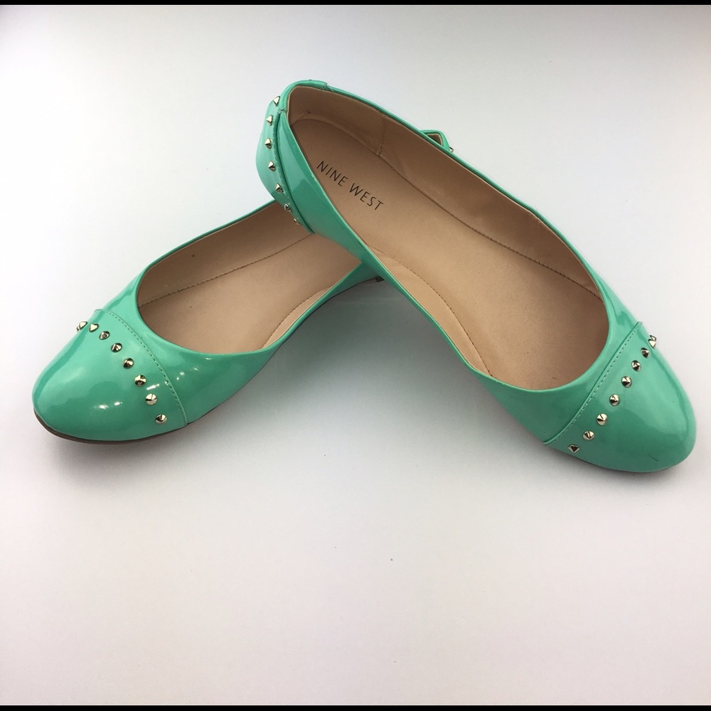 Nine West seam foam green studded ballerina flats