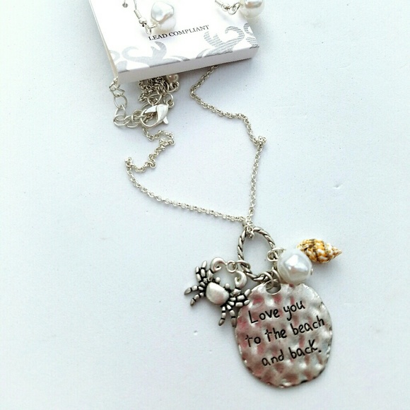 Crab charm etched pendant necklace Set - Picture 3 of 4