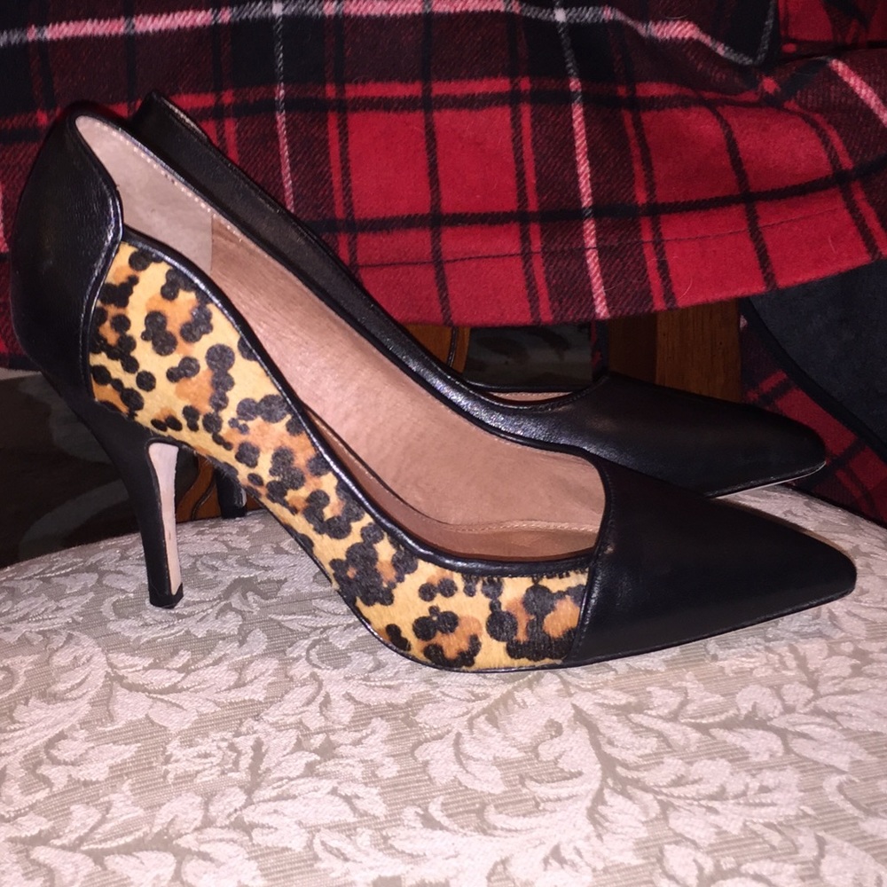Corso Como black leather & leopard haircalf heels