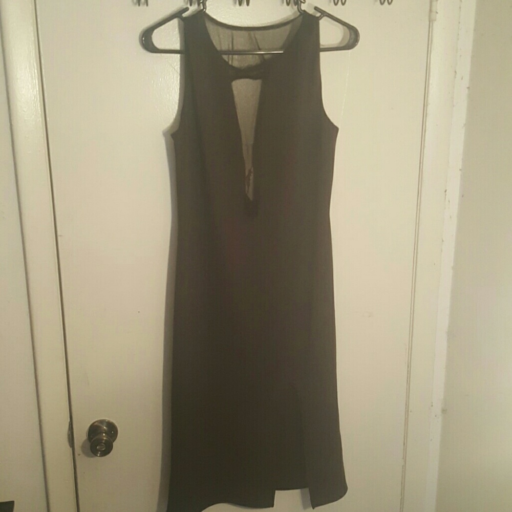 Black sexy plunge dress with mesh by paper doll