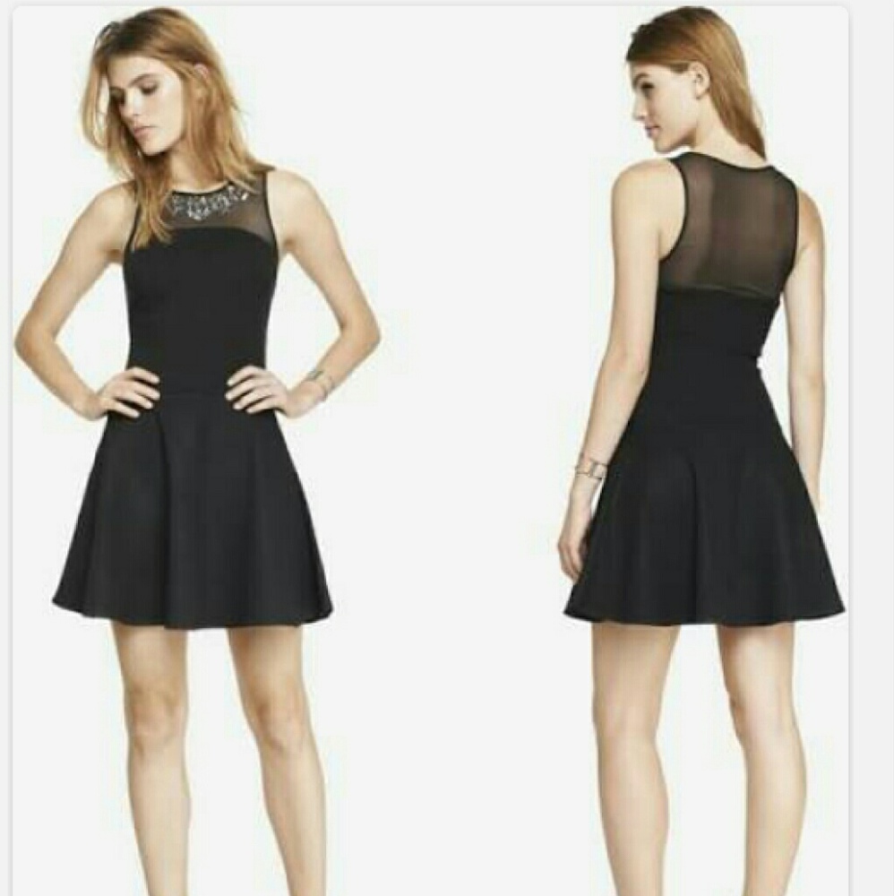 Express Black Drop Waist Necklace Dress