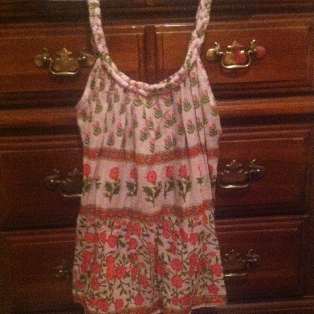 Pink floral tank top wth braided straps